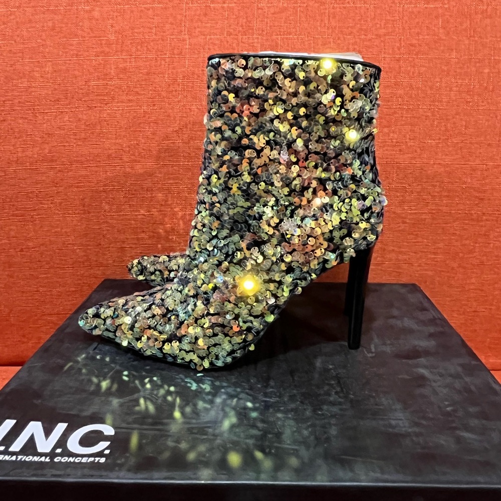 INC International Concepts Gold Sequin Heeled Boots - Picture 9 of 11